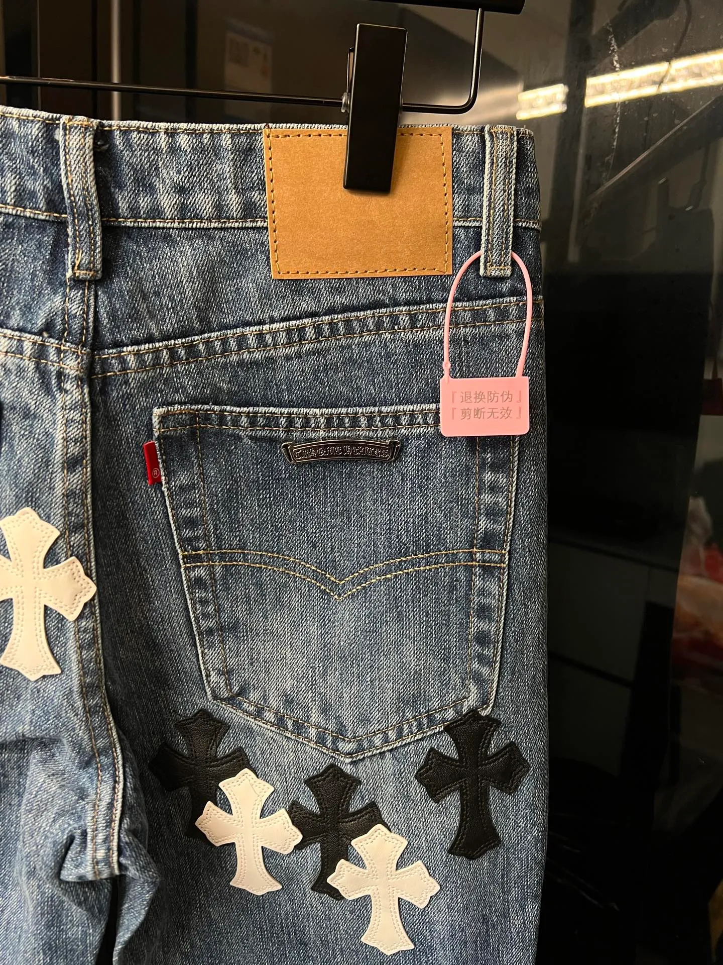 P260 [Next day] Chrome Hearts/Chrome Hearts 26Ss ch classic bamboo blue and black and white leather jeans (blue) Size: 28 30 32 34 36 (corresponding to s-xxl) Detailed sizes can be found in Figure 9